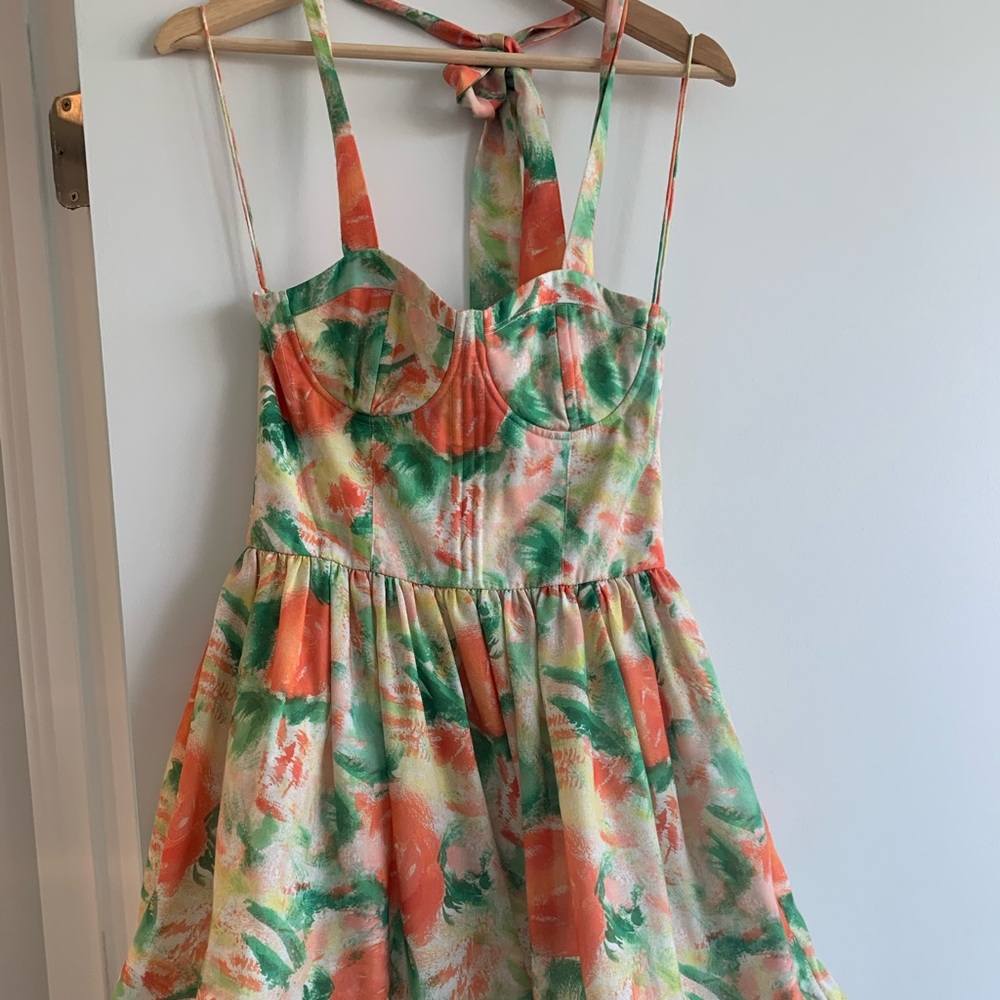Alice and Olivia abstract floral halter dress